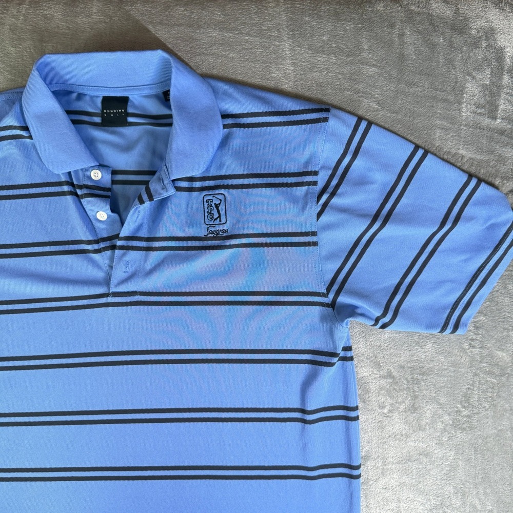 TPC Sawgrass Dunning Golf Striped Polo Shirt Mens XL Blue Navy Performance